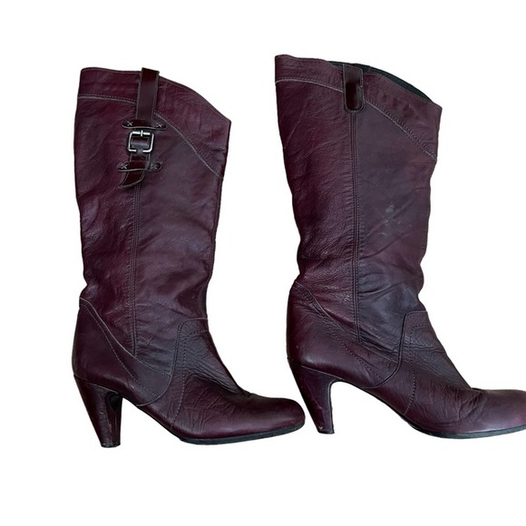 Vintage Aldo Womens Soft Leather Slouchy Heel Boots Burgundy - Picture 4 of 12